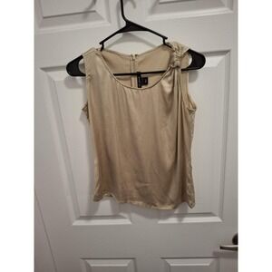 ST. JOHN Size 2 Gold Beige Silk Blend Zippered Quiet Luxury‎ Sleeveless Top